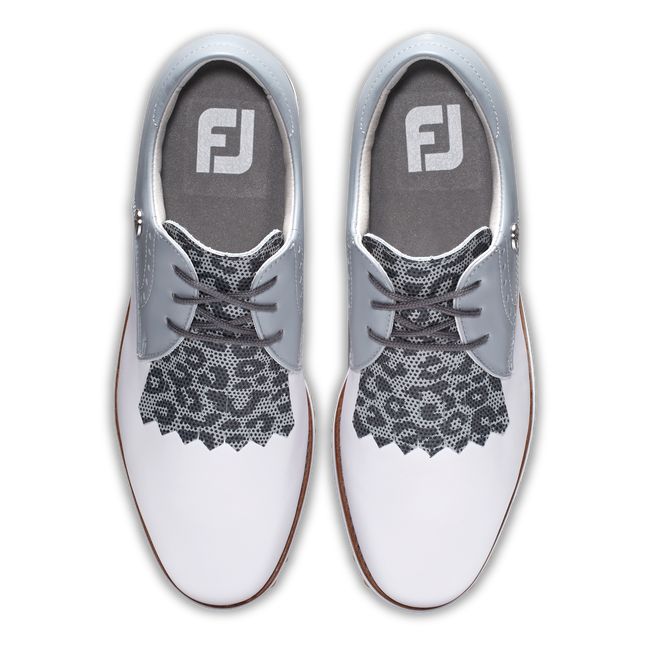 Women's Footjoy Sport Retro - Kiltie Golf Shoes White / Grey | VXIJNSZ-05