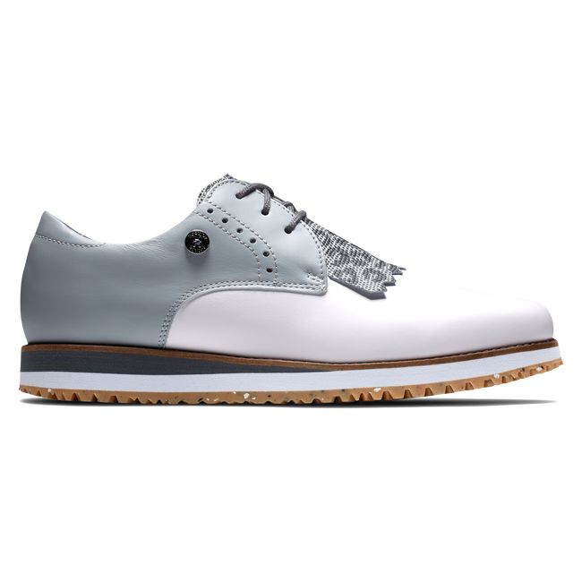 Women\'s Footjoy Sport Retro - Kiltie Golf Shoes White / Grey | VXIJNSZ-05