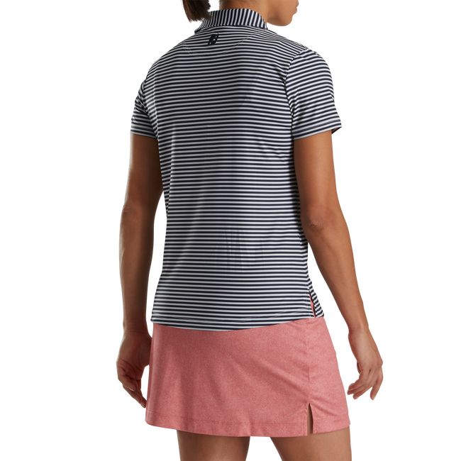 Women's Footjoy Stripe Full Dull Lisle Shirts Cream / Navy | KDIYMWC-54