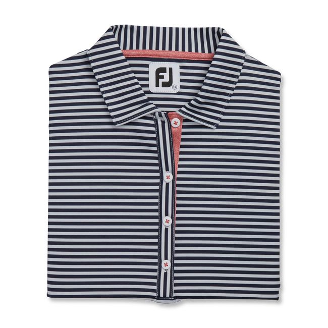 Women's Footjoy Stripe Full Dull Lisle Shirts Cream / Navy | KDIYMWC-54