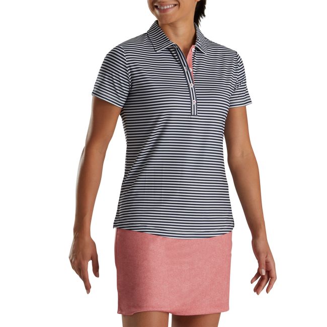 Women\'s Footjoy Stripe Full Dull Lisle Shirts Cream / Navy | KDIYMWC-54