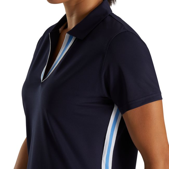 Women's Footjoy Stripe Ribbon Trim Shirts Navy | PUNOIVG-59