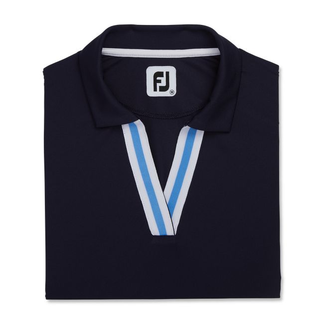 Women's Footjoy Stripe Ribbon Trim Shirts Navy | PUNOIVG-59