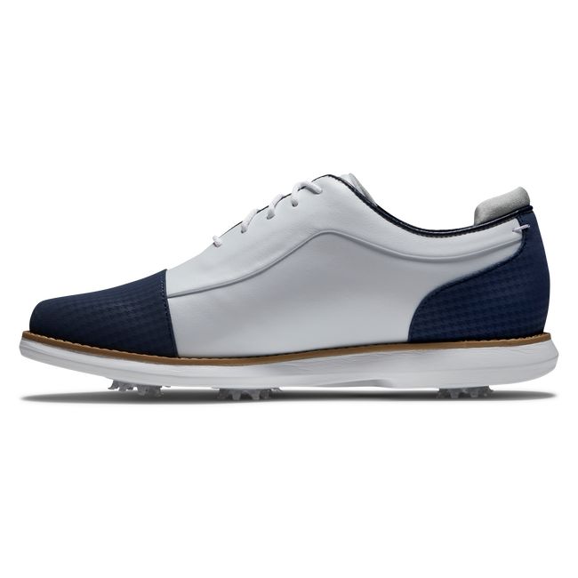 Women's Footjoy Traditions Cap Toe Spiked Golf Shoes White / Navy | GYXOREZ-49