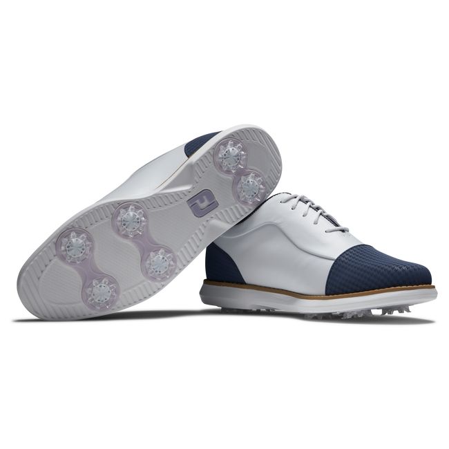 Women's Footjoy Traditions Cap Toe Spiked Golf Shoes White / Navy | GYXOREZ-49