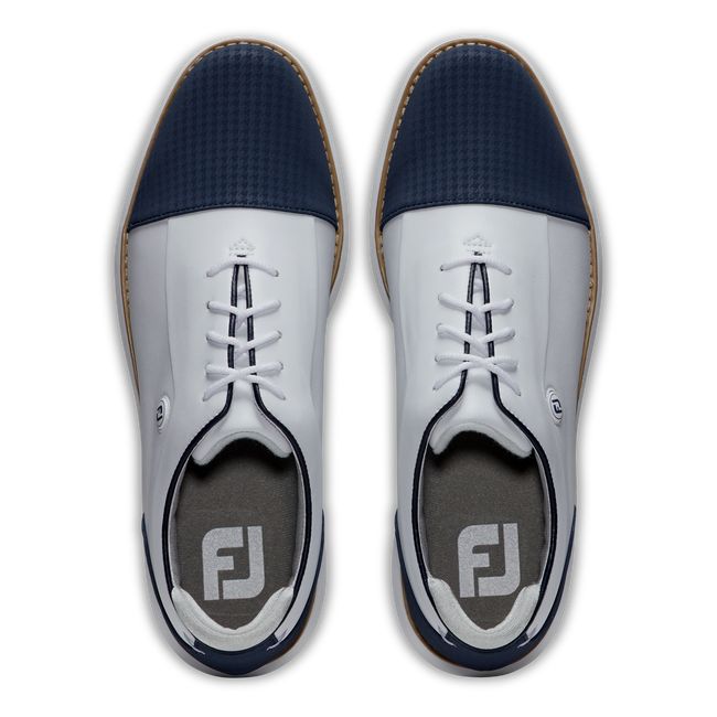 Women's Footjoy Traditions Cap Toe Spiked Golf Shoes White / Navy | GYXOREZ-49