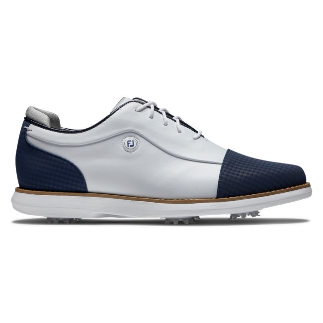 Women\'s Footjoy Traditions Cap Toe Spiked Golf Shoes White / Navy | GYXOREZ-49