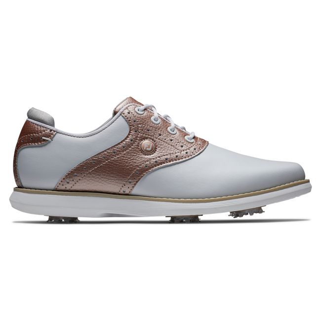 Women\'s Footjoy Traditions Spiked Golf Shoes White / Rose Gold | ARJIDFK-81