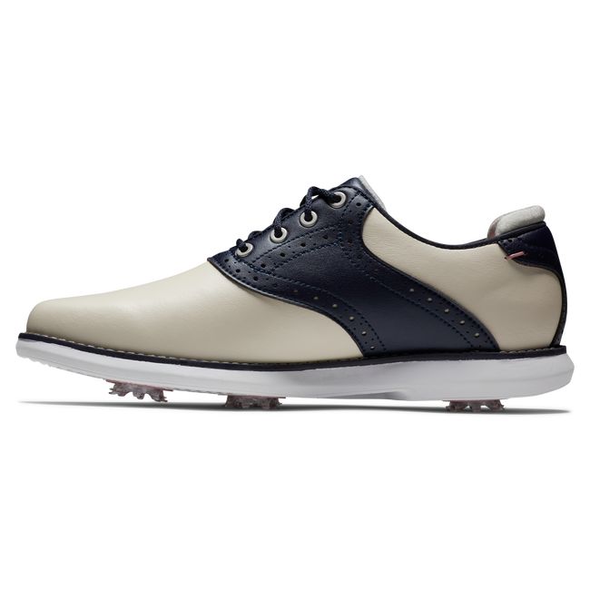 Women's Footjoy Traditions Spiked Golf Shoes Cream / Navy | LBOIQCK-64