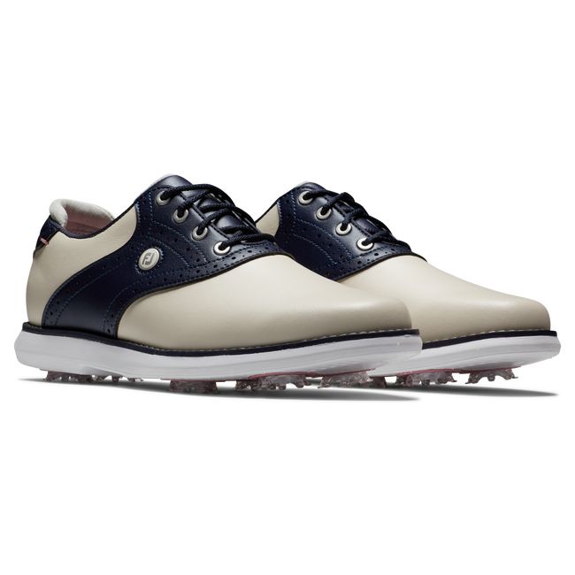 Women's Footjoy Traditions Spiked Golf Shoes Cream / Navy | LBOIQCK-64