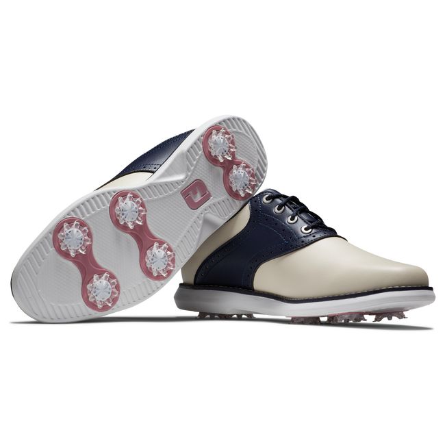 Women's Footjoy Traditions Spiked Golf Shoes Cream / Navy | LBOIQCK-64